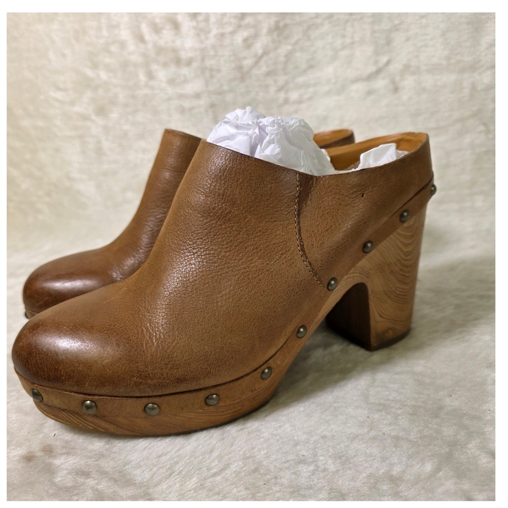 Kork-Ease Leather Studded Platform Clogs Mules Brown Womens 8M Excellent